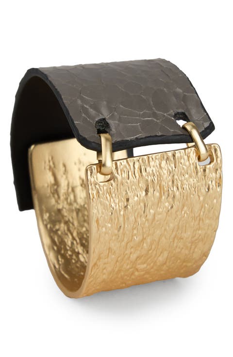 Textured Link Faux Leather Cuff Bracelet