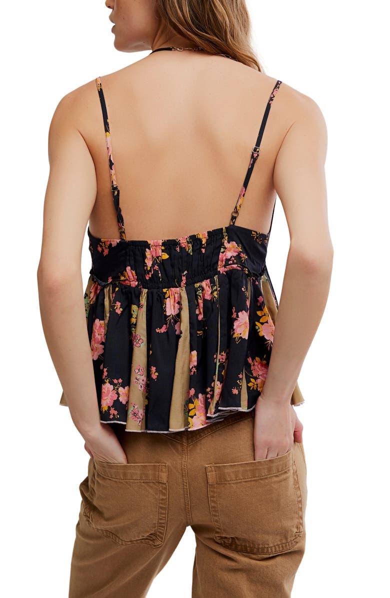 Free People Tillie Floral Plunge Neck Babydoll Top, Alternate, color, Black Combo