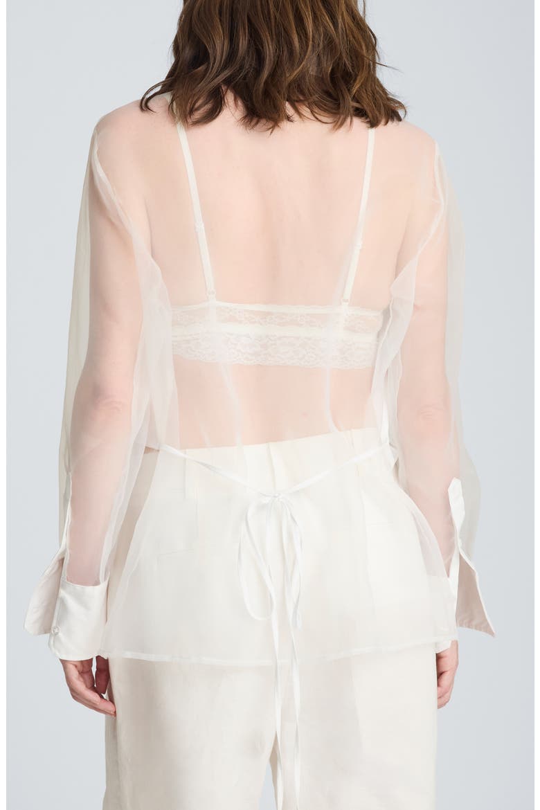 Tie Back Cotton Blend Button-Up Shirt, Alternate, color, PURE WHITE