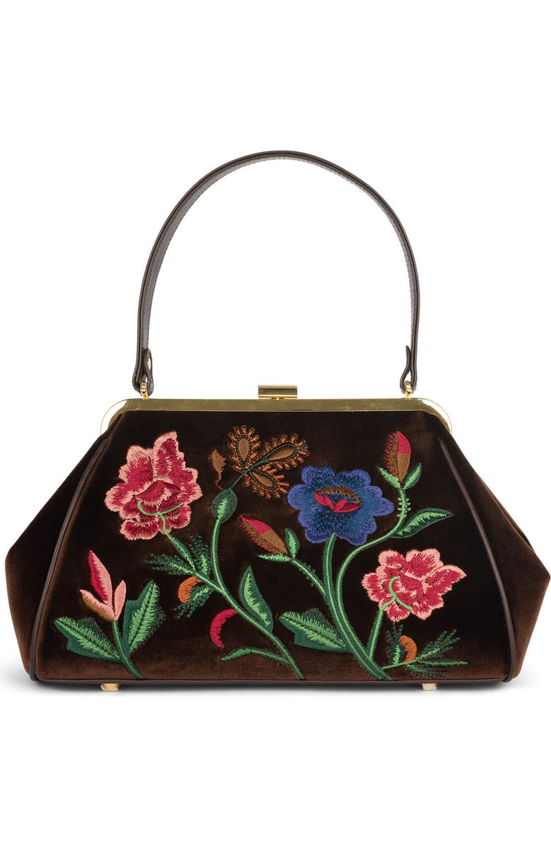 Jeffrey Campbell Frame Floral Embroidered Velvet Shoulder Bag, Main, color, Brown Velvet Floral Multi