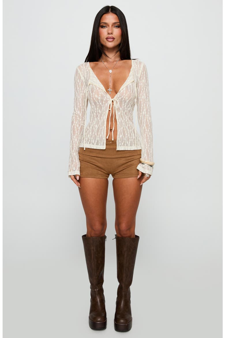 Open Your Heart Tie Front Lace Top, Alternate, color, CREAM