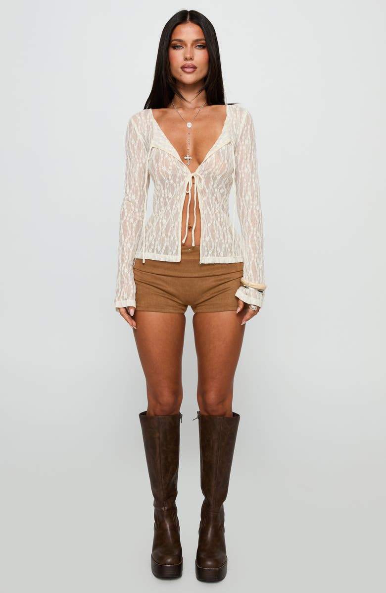 Princess Polly Open Your Heart Tie Front Lace Top, Alternate, color, Cream