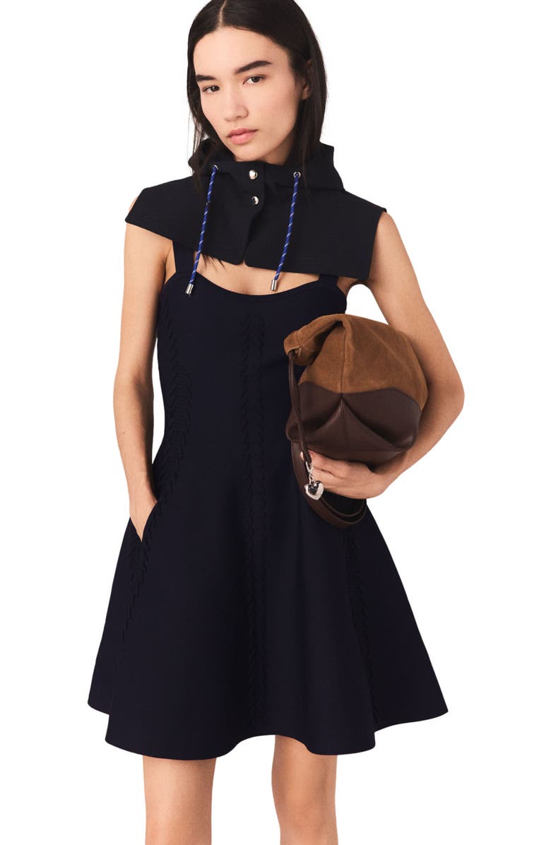 maje Mini knitted babydoll dress, Alternate, color, Navy