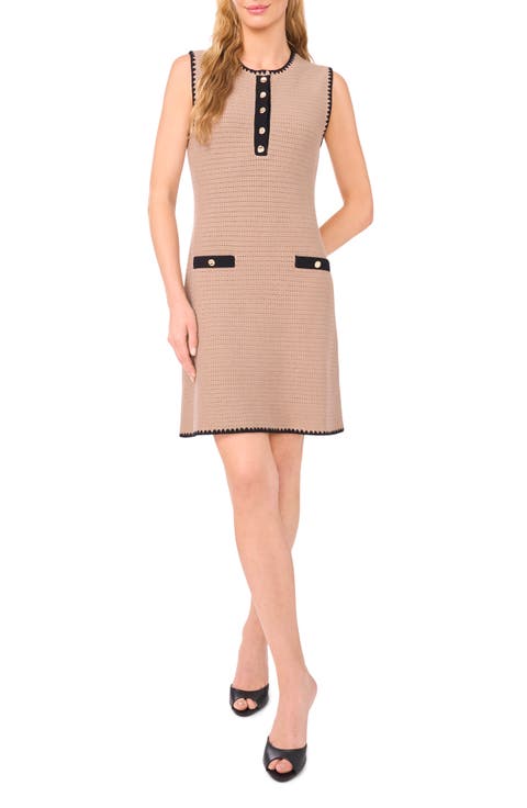 Contrast Detail Open Stitch Cotton Blend Sweater Minidress