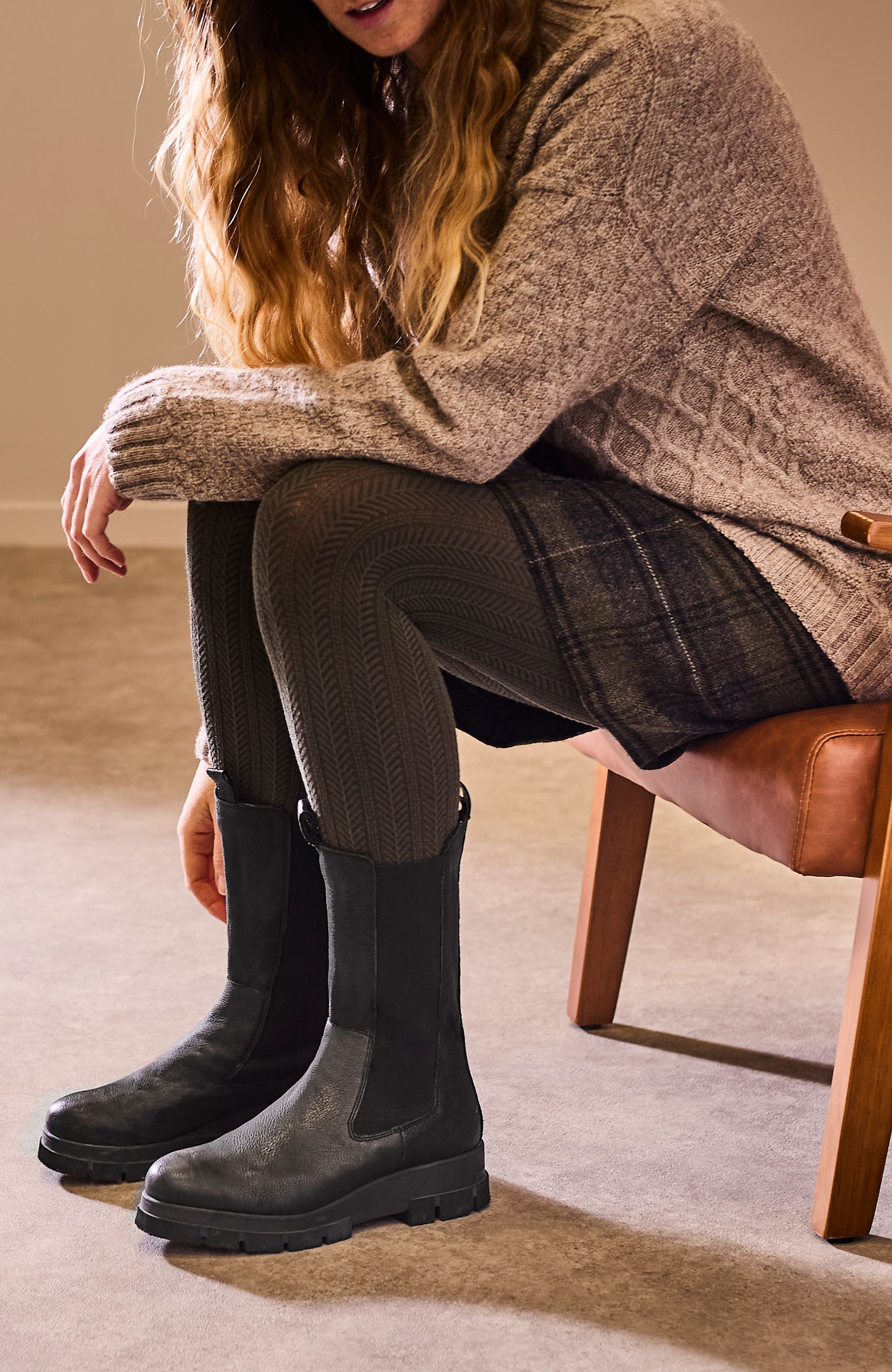 Chunky Tall Chelsea Boot, Alternate, color, BLACK LEATHER