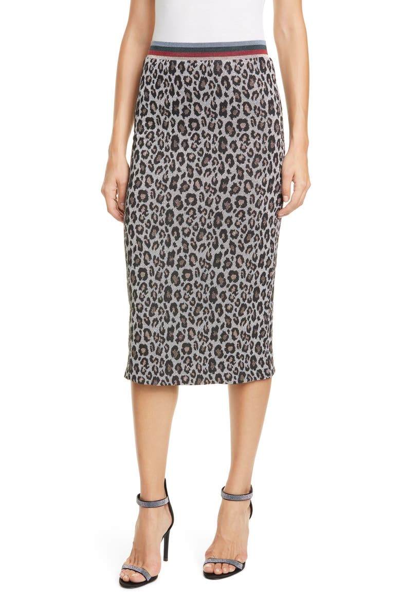 Liza Metallic Leopard Jacquard Sweater Skirt, Main, color, MAS LPD SIL KNIT