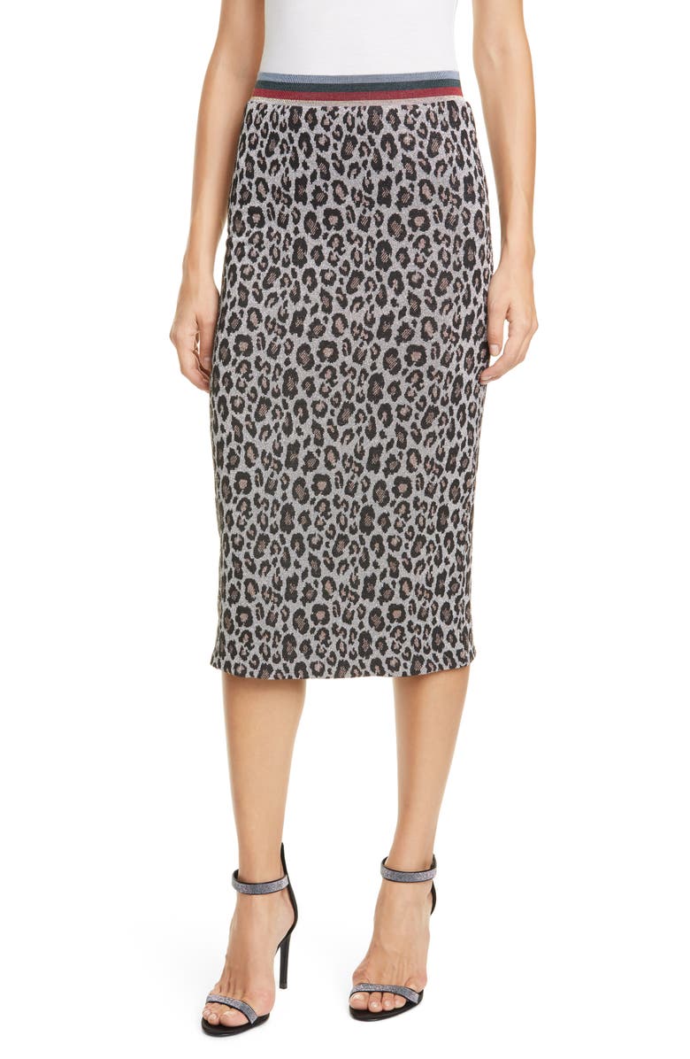 Le Superbe Liza Metallic Leopard Jacquard Sweater Skirt, Main, color, 