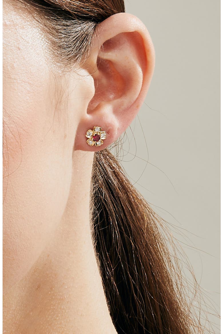 Diamond Flower Studs, Alternate, color, Ruby