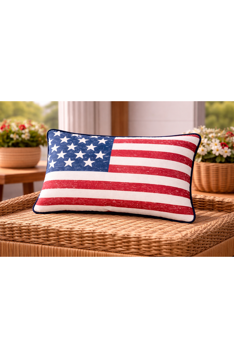 C&F Home Vintage 4th of July American Flag Accent Pillow, 14" x 22", Alternate, color, Red