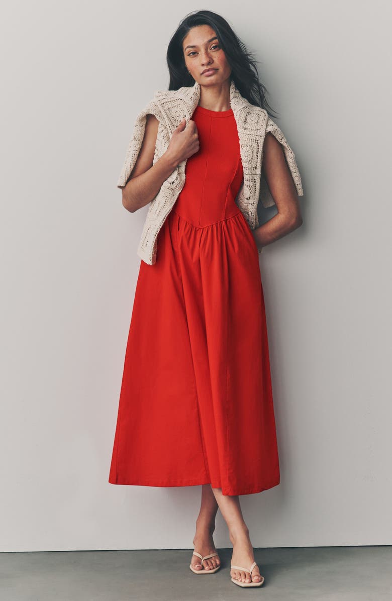 NEXT Mixed Media Cotton Blend Sleeveless Midi Dress, Alternate, color, 