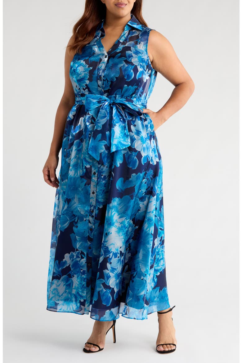 Floral Sleeveless Organza Gown, Main, color, BLUE MULTI