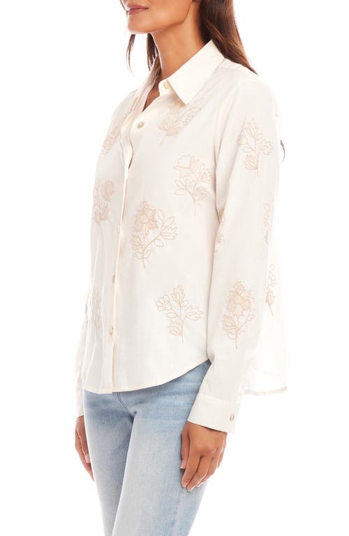 Karen Kane Floral Embroidery Button-up Shirt In Cream