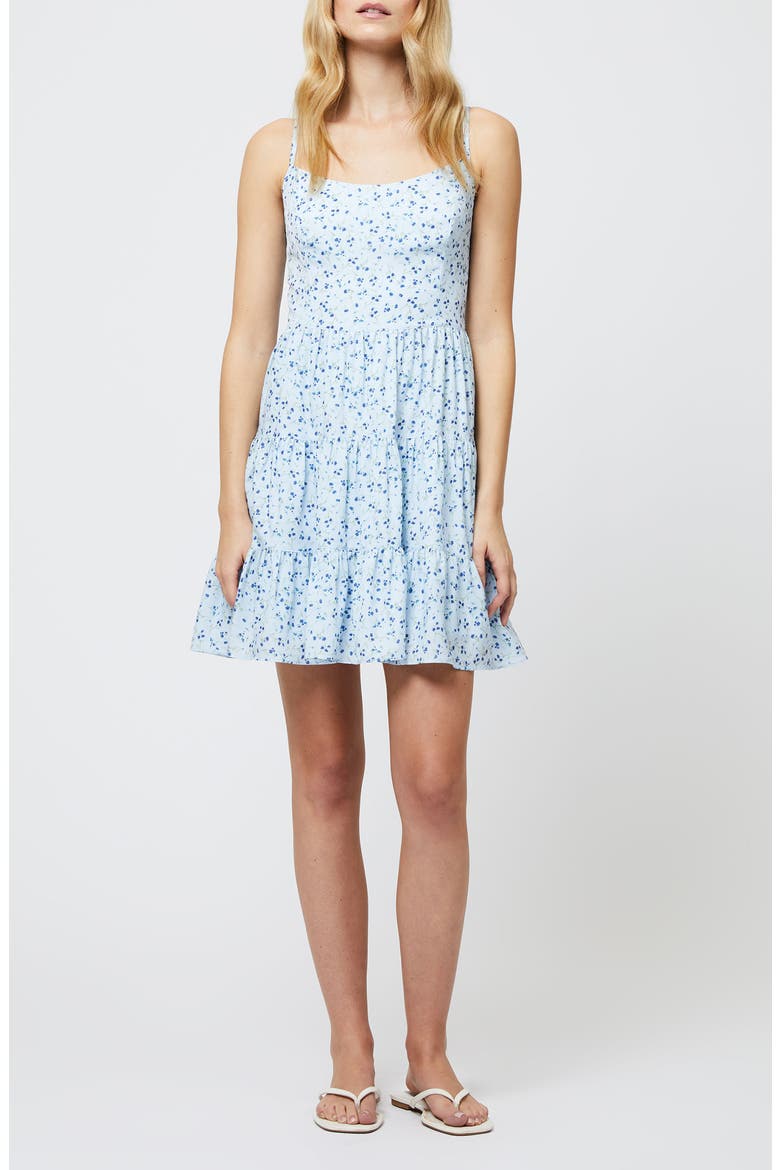 Kiva Tiered Crepe Minidress, Main, color, ICY BLUE MULTI