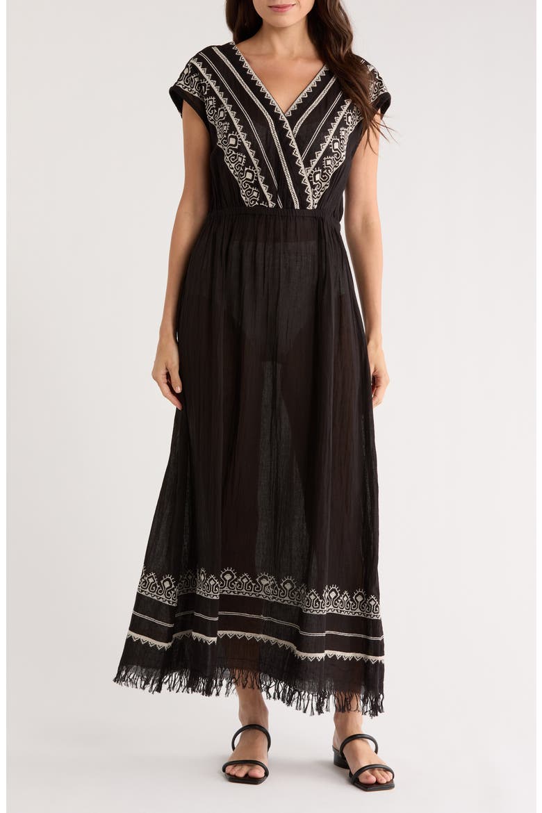 Embroidered Cover-Up Maxi Dress, Main, color, BLACK