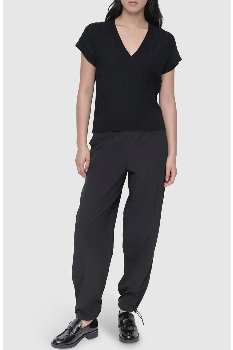 Rib Short Sleeve Sweater, Alternate, color, BLACK