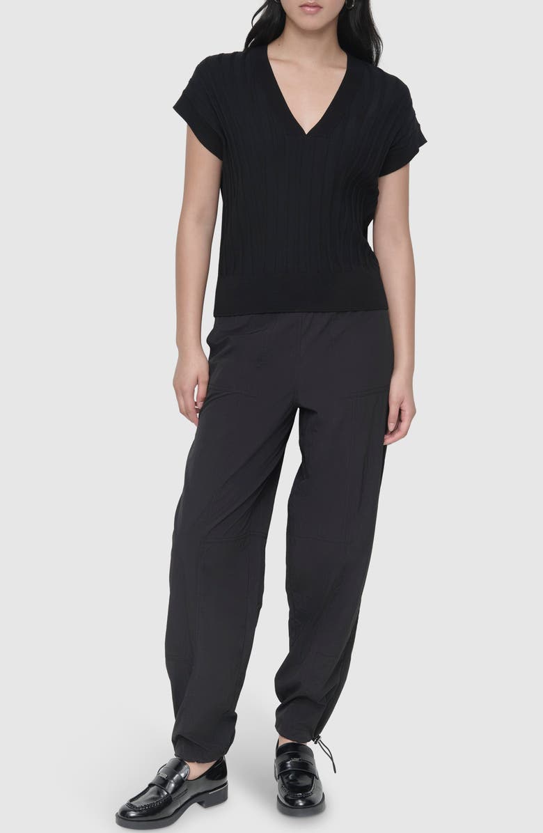 DKNY Rib Short Sleeve Sweater, Alternate, color, Black