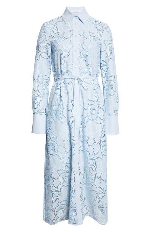 Erdem Long Sleeve Floral Cutwork Lace Shirtdress In Blue