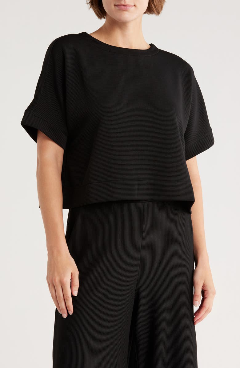 Adrianna Papell Back Button Ottoman Rib Knit Top, Main, color, Black