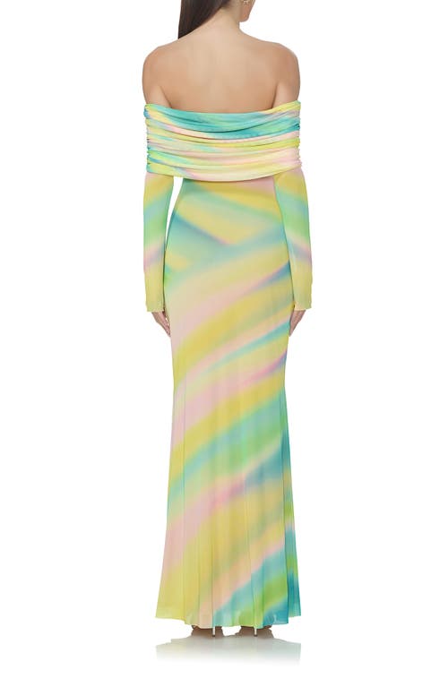 AFRM AFRM THELMA PRINT OFF THE SHOULDER LONG SLEEVE MESH MAXI DRESS 