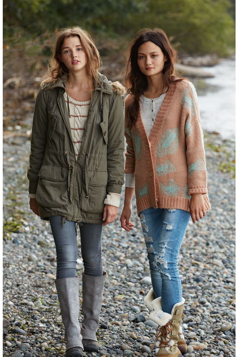 Faux Fur Trim Hooded Anorak, Alternate, color, OLIVE