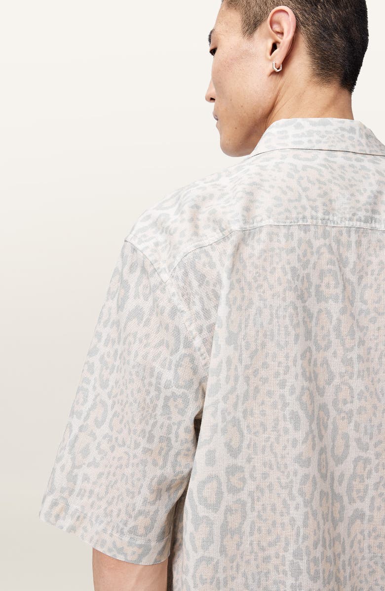 AllSaints Cruz Leopard Print Linen & Cotton Button-Up Shirt, Alternate, color, Candy Yellow