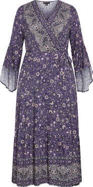 City Chic Adhara Mixed Print Long Sleeve Maxi Dress