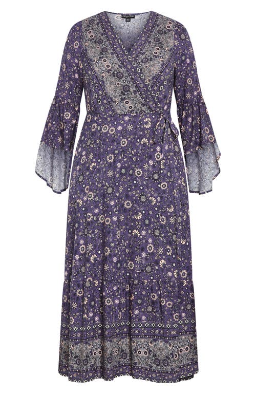 City Chic Adhara Mixed Print Long Sleeve Maxi Dress In Blue