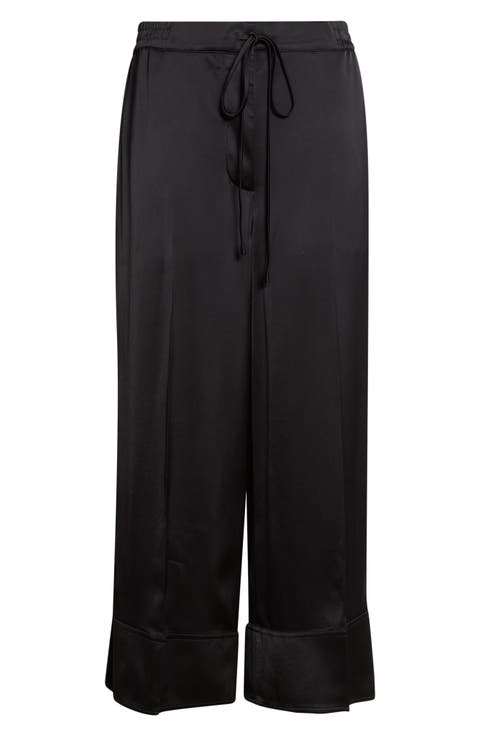 Satin Drawstring Wide Leg Pants