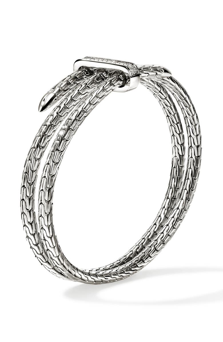 John Hardy Spear Double Flex Cuff, Diamond, 4mm, Alternate, color, Silver White Diamond