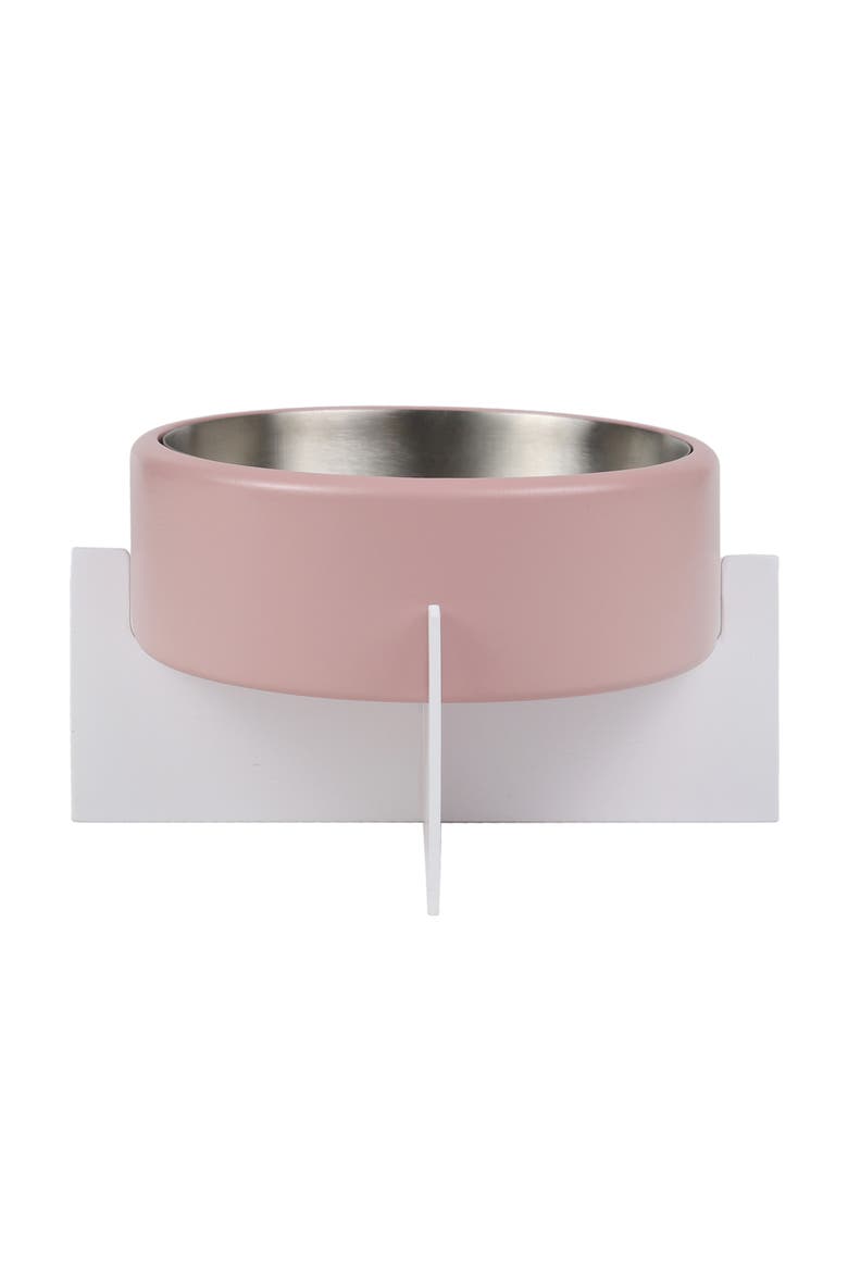 Intersecta Concrete and Stainless Steel Bowl with Metal Stand Pet Feeder, Alternate, color, Pink/White