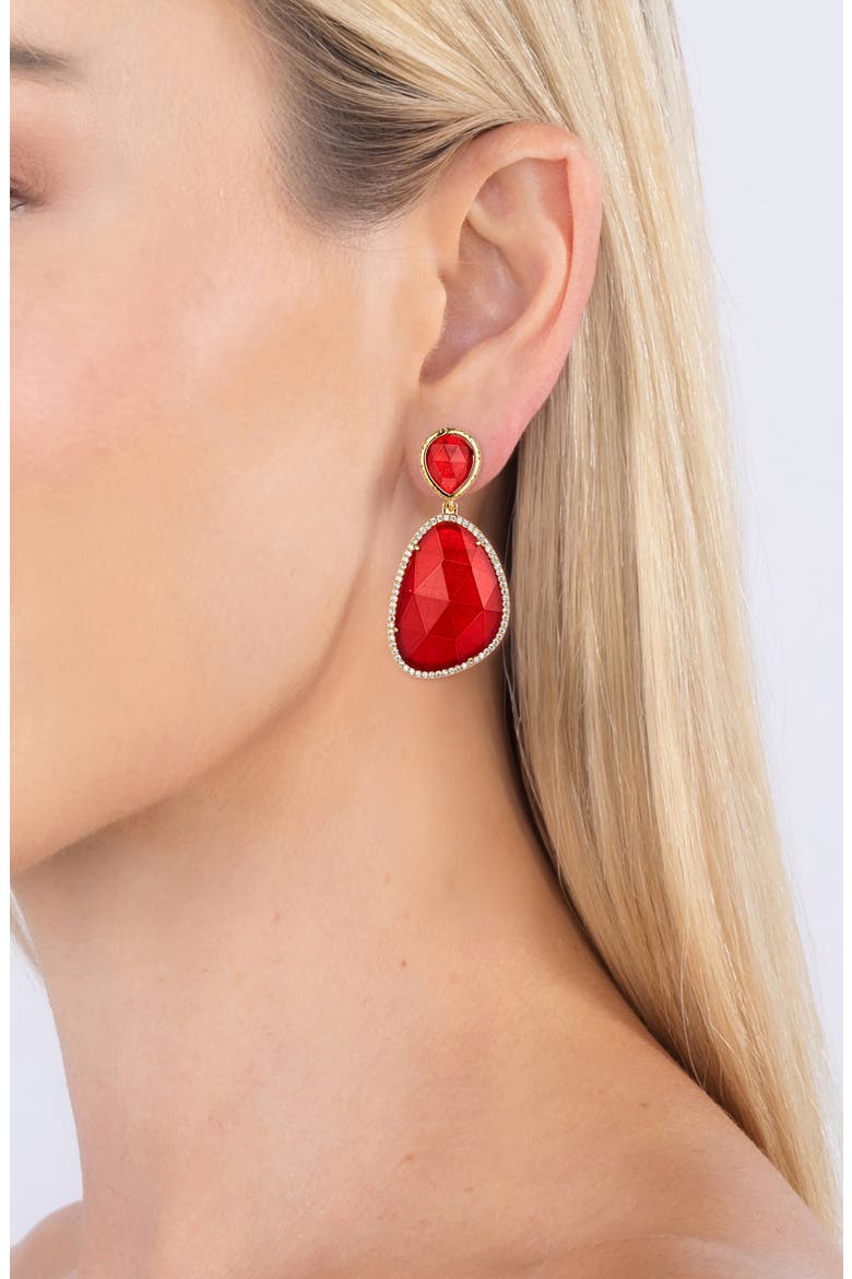 Double Drop Stone Earrings, Alternate, color, RED