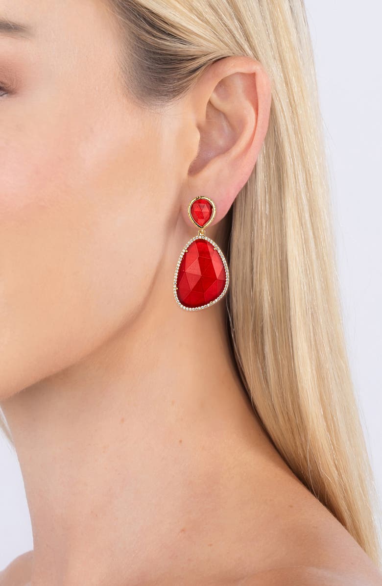 EYE CANDY LOS ANGELES Double Drop Stone Earrings, Alternate, color, Red