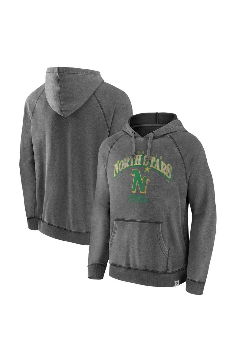 FANATICS Men's Fanatics Branded Gray Minnesota North Stars Heritage Broken Ice Washed Raglan Pullover Hoodie, Main, color, 
