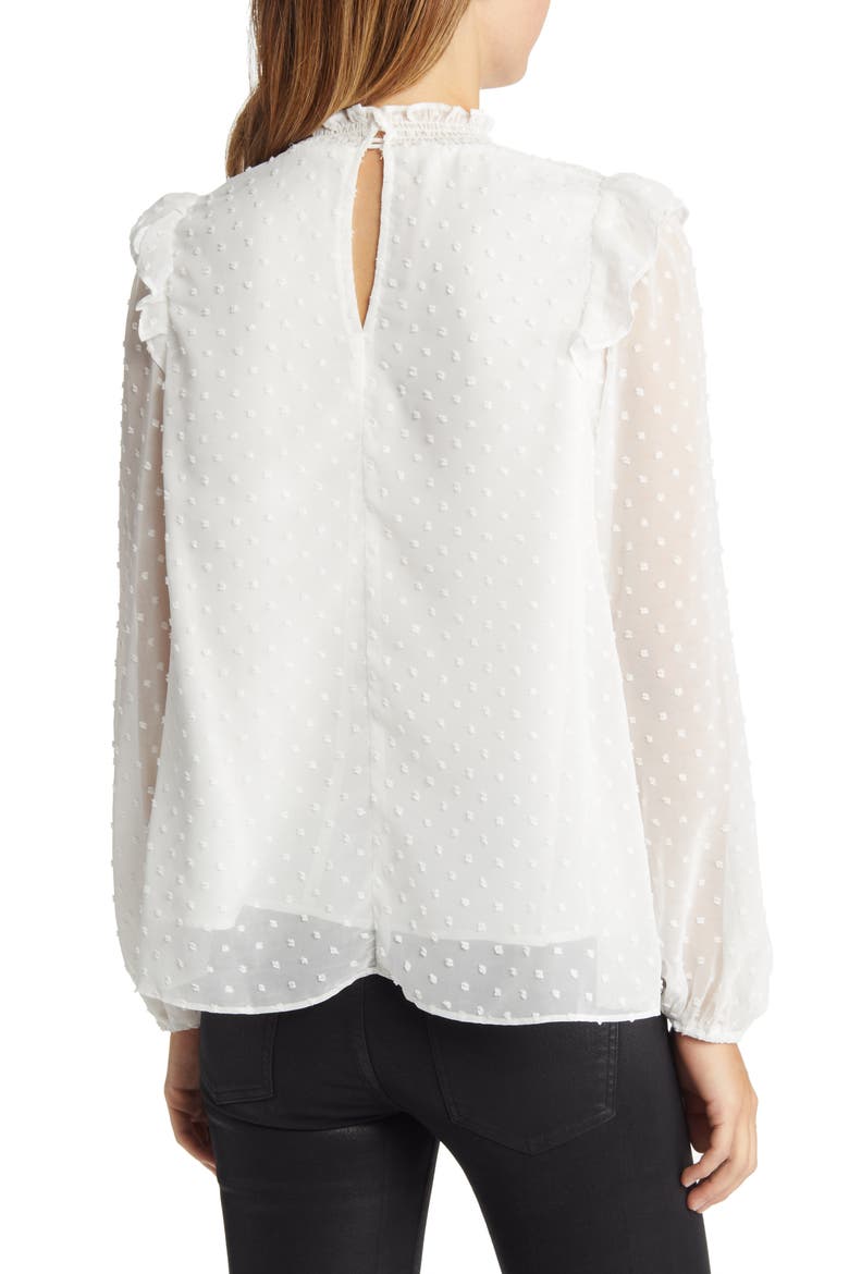 Yannis Smocked Clip Dot Blouse, Alternate, color, WHITE