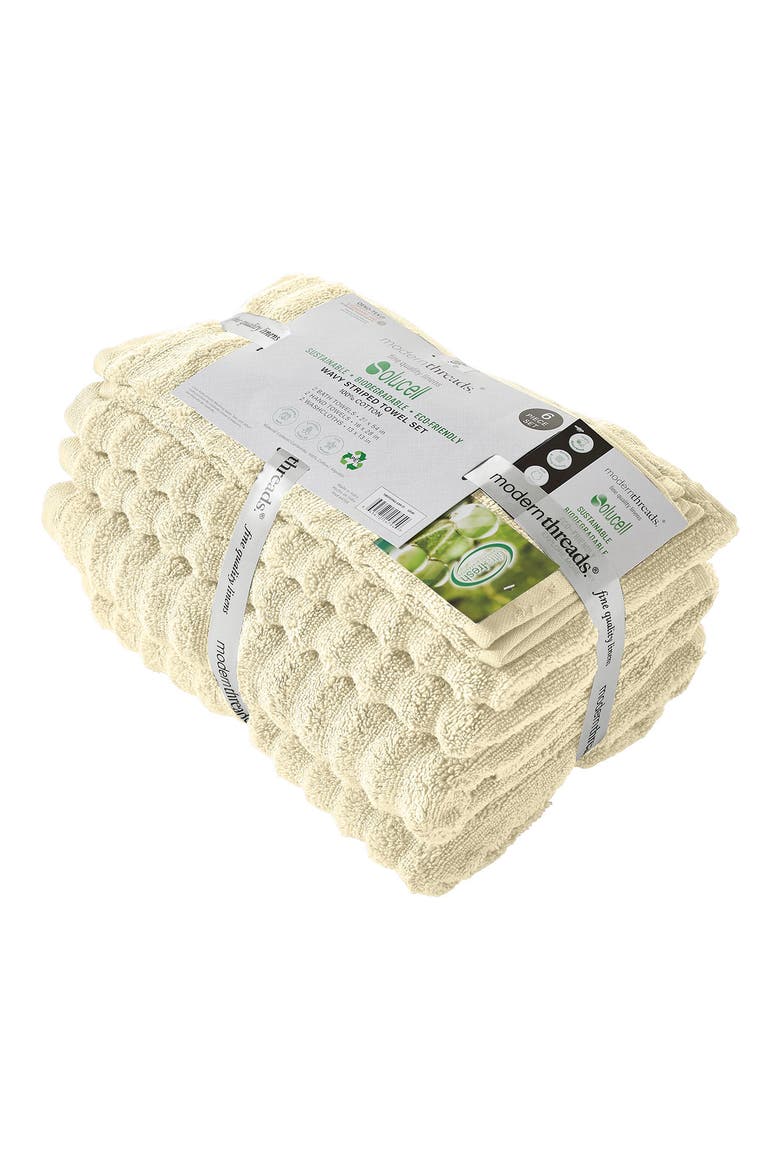 Luxury Spa Collection Wavy Quick Dry 6-Piece Towel Set - Ivory, Alternate, color, ivory