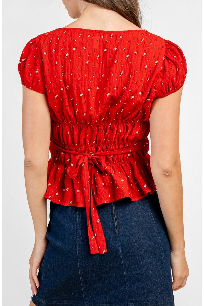 Ruched Bodice Printed Top, Alternate, color, RED