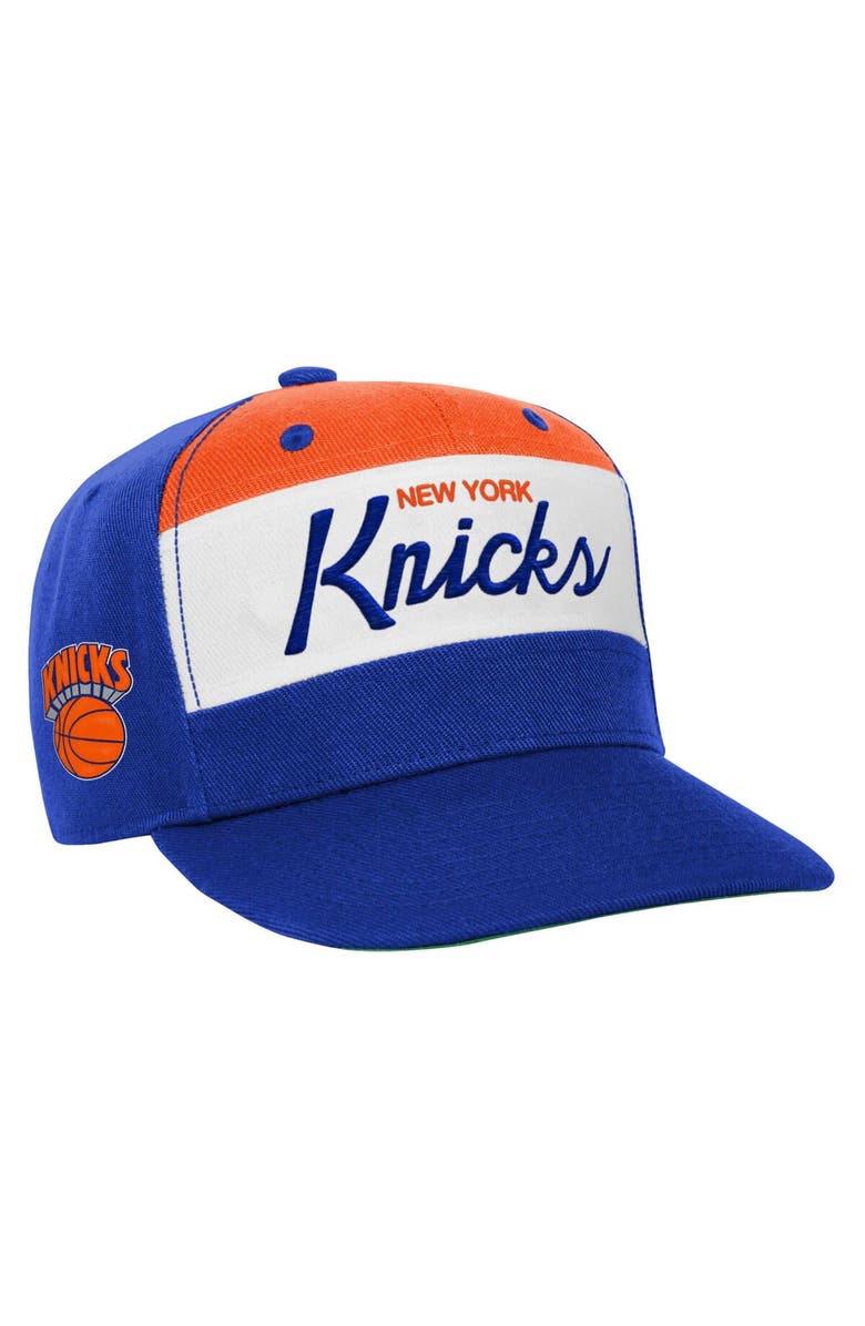 Mitchell & Ness Youth Mitchell & Ness White/Blue New York Knicks Retro Sport Color Block Script Snapback Hat, Main, color,