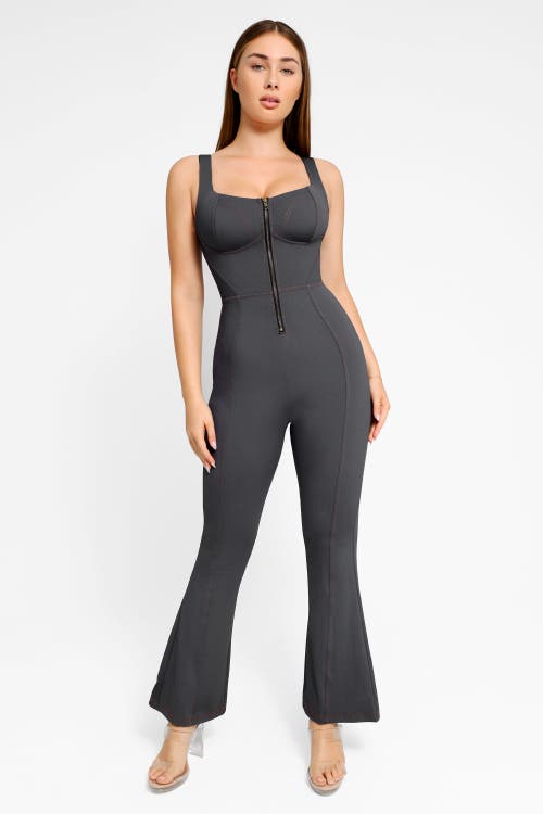 POPILUSH POPILUSH SHAPEWEAR SCULPTING DENIM TANK FLARE LEG JUMPSUIT