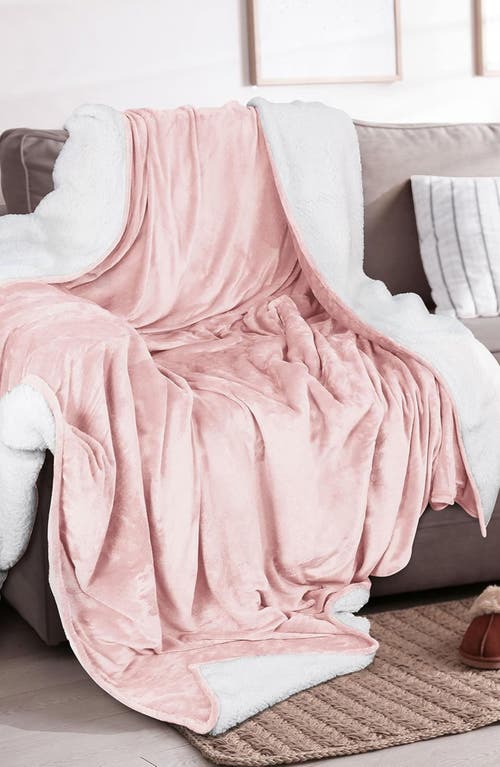 Woven & Weft Faux Shearling Fleece Throw Blanket In Pink