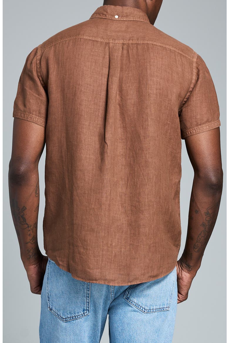Tuscumbia Short Sleeve Linen Button-Down Shirt, Alternate, color, OAK BROWN
