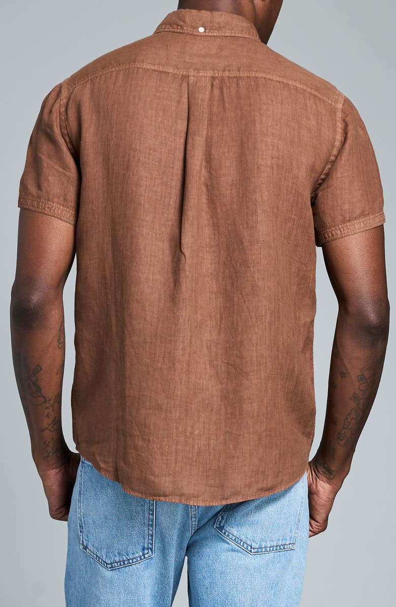 Billy Reid Tuscumbia Short Sleeve Linen Button-Down Shirt, Alternate, color, Oak Brown