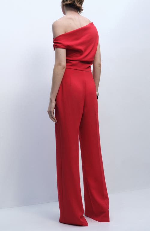 Mango Yes Off The Shoulder Jumpsuit In Bright Red