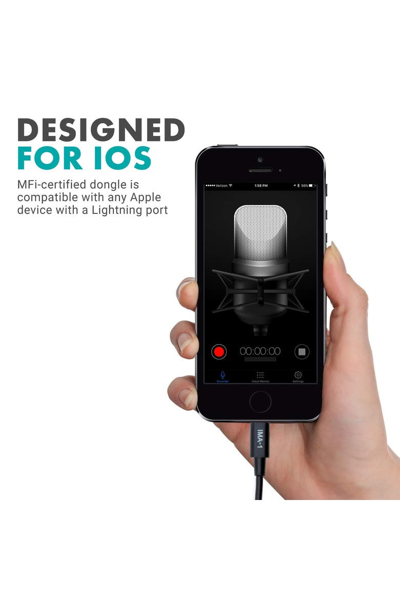 IMA-1 Microphone Adapter Cable - 3.5mm TRRS to Lightning Connector - Compatible with iOS Devices, Alternate, color, Black