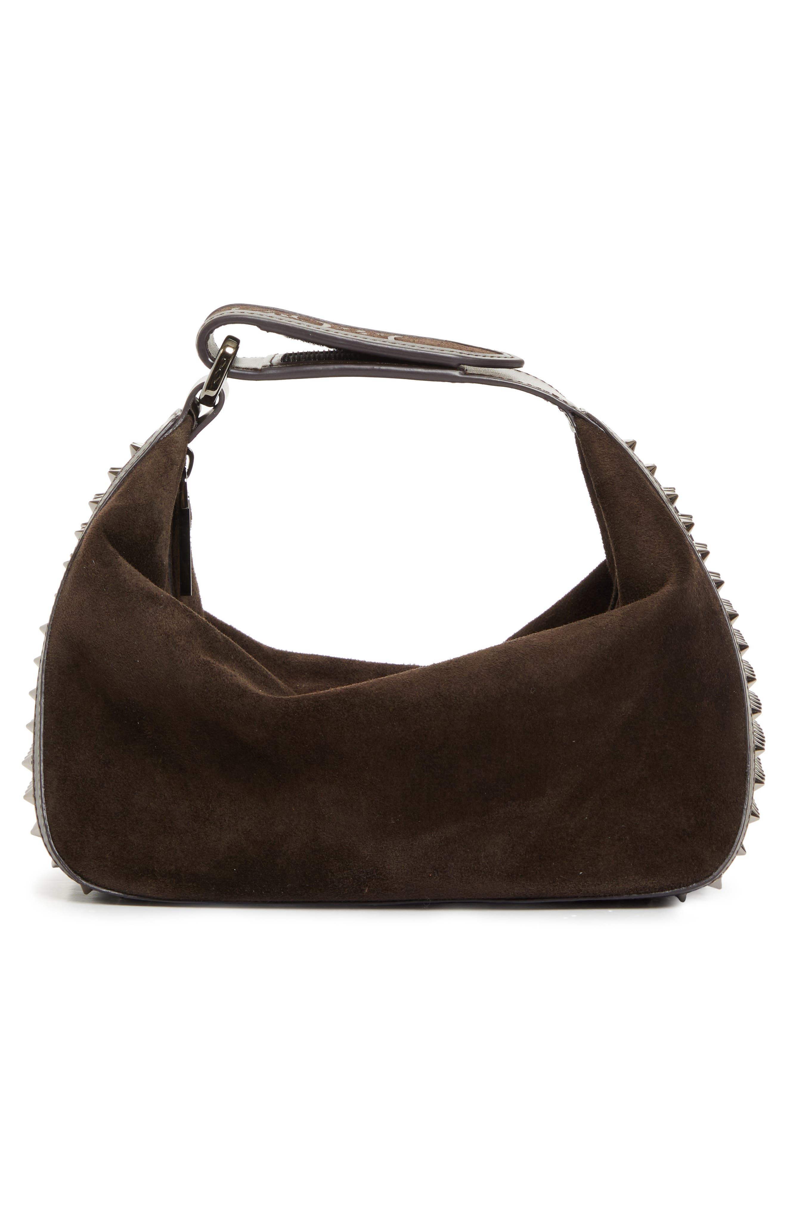 Christian Louboutin Funky Crosta Spikes Suede Dopp Kit, Alternate, color, Cafe/ Gun Metal