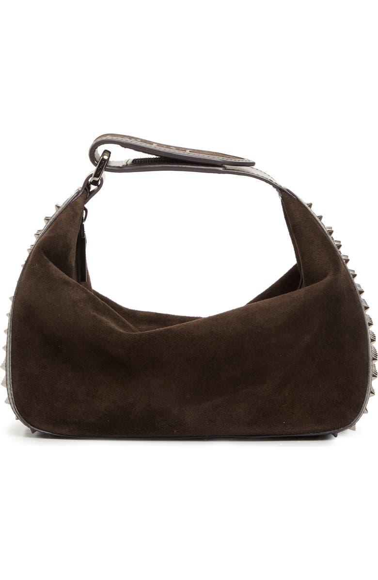 Christian Louboutin Funky Crosta Spikes Suede Dopp Kit, Alternate, color, Cafe/ Gun Metal