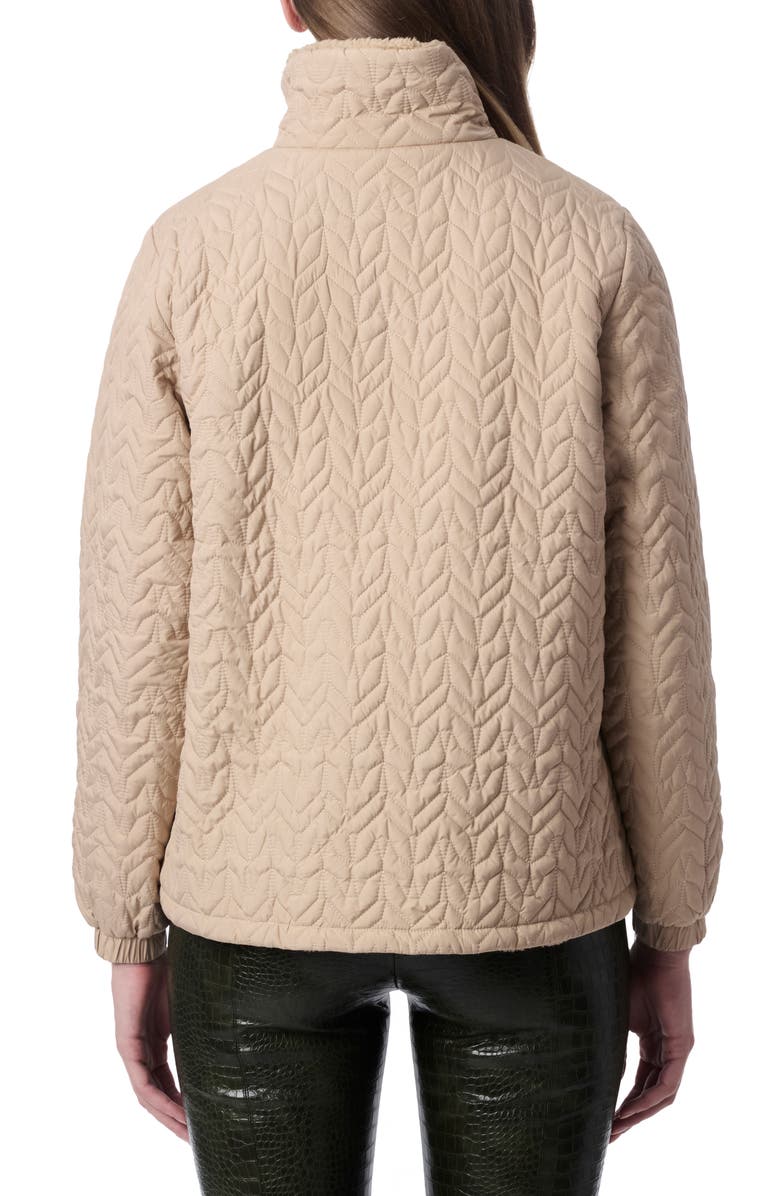 Bernardo Quilted Jacket with Faux Shearling Collar, Alternate, color, Light Beige