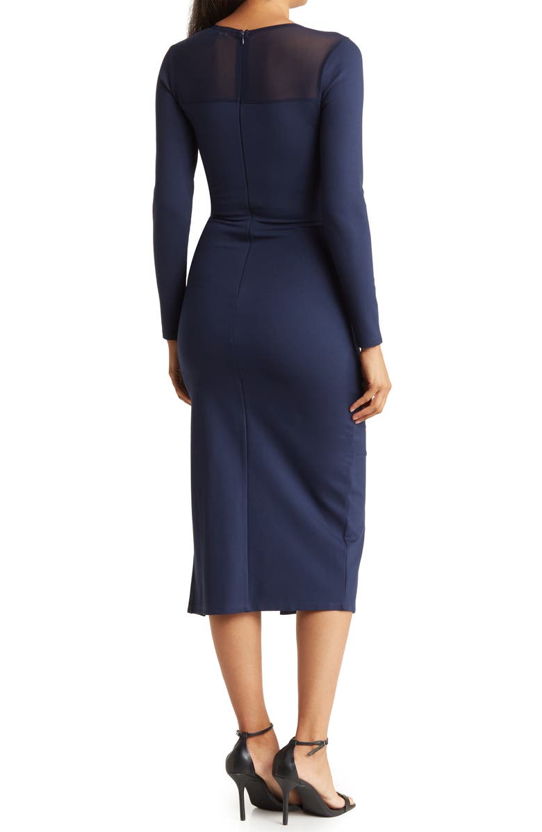 Love By Design Celia Illusion Mesh Ruched Midi Dress, Alternate, color, Navy Blazer