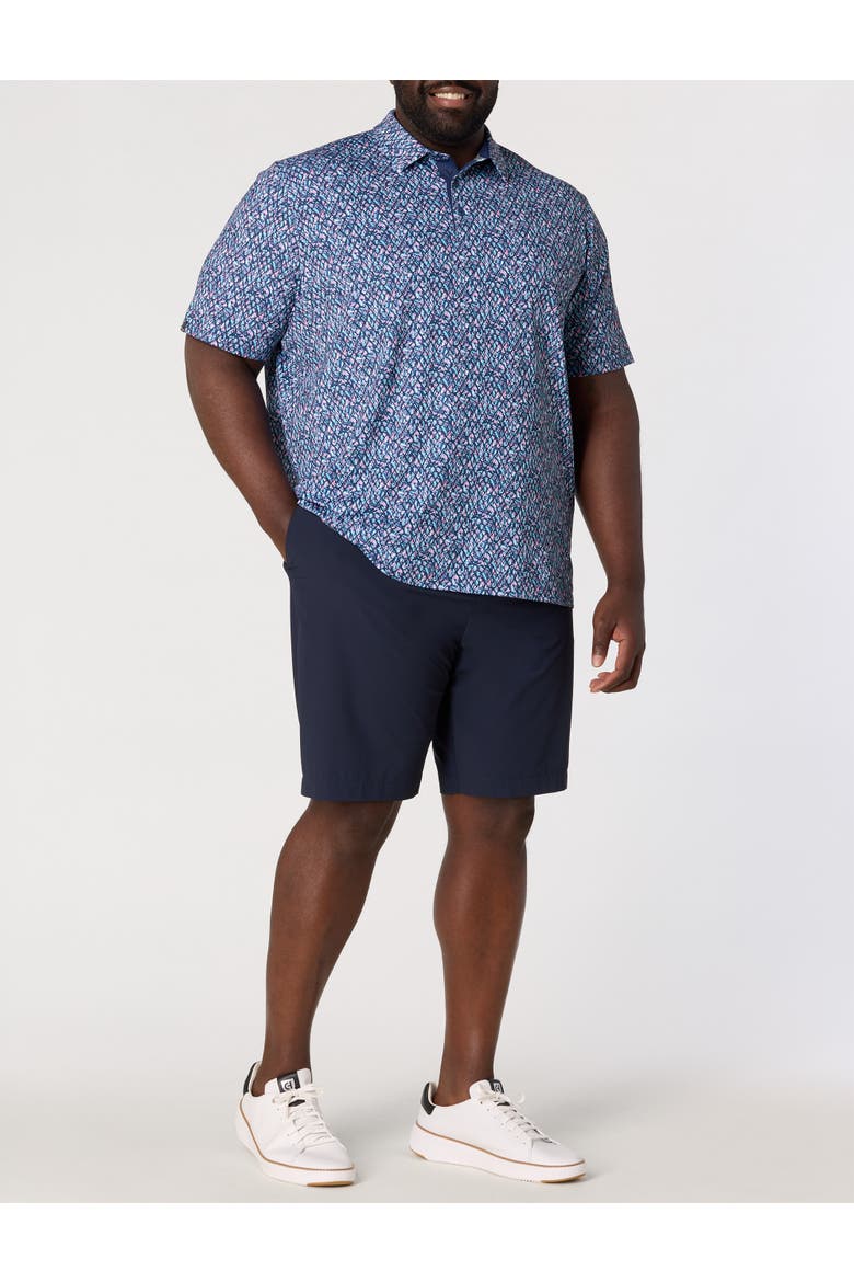 Big & Tall Multi Palm Geometric Print Polo Shirt, Alternate, color, PEACOAT