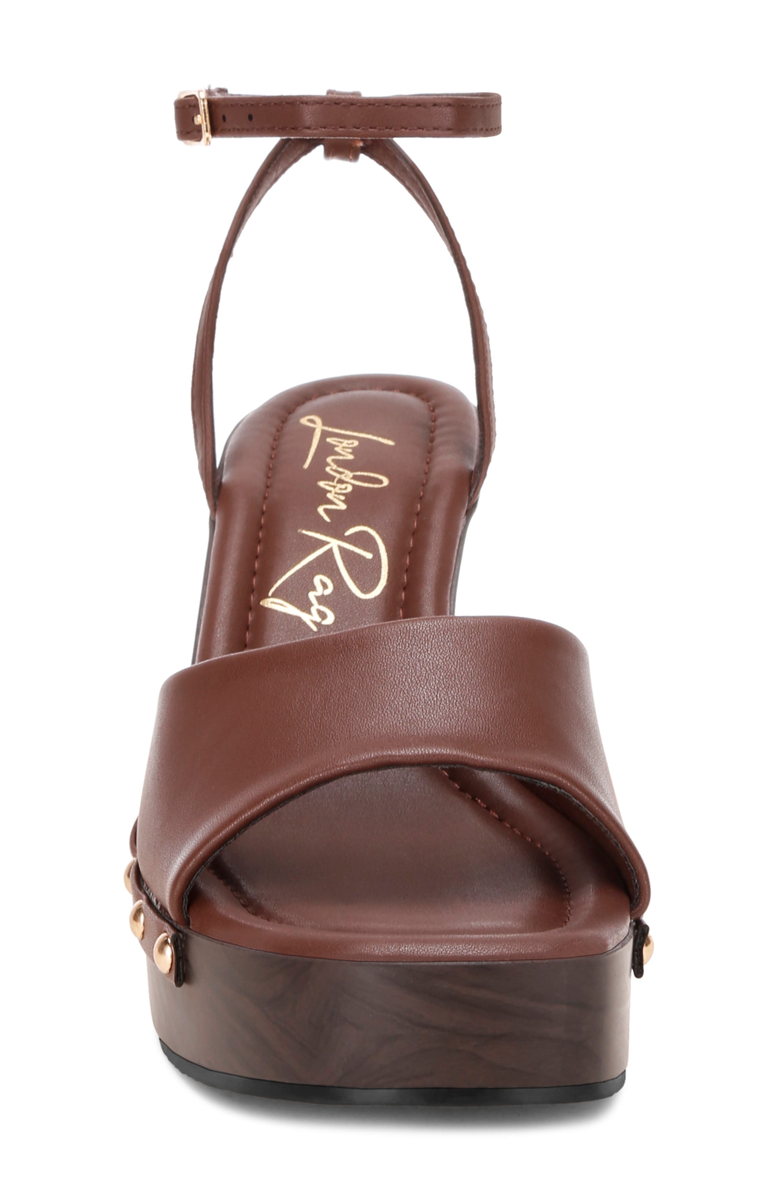 Colada Ankle Strap Studded Wedge Sandal, Alternate, color, BROWN