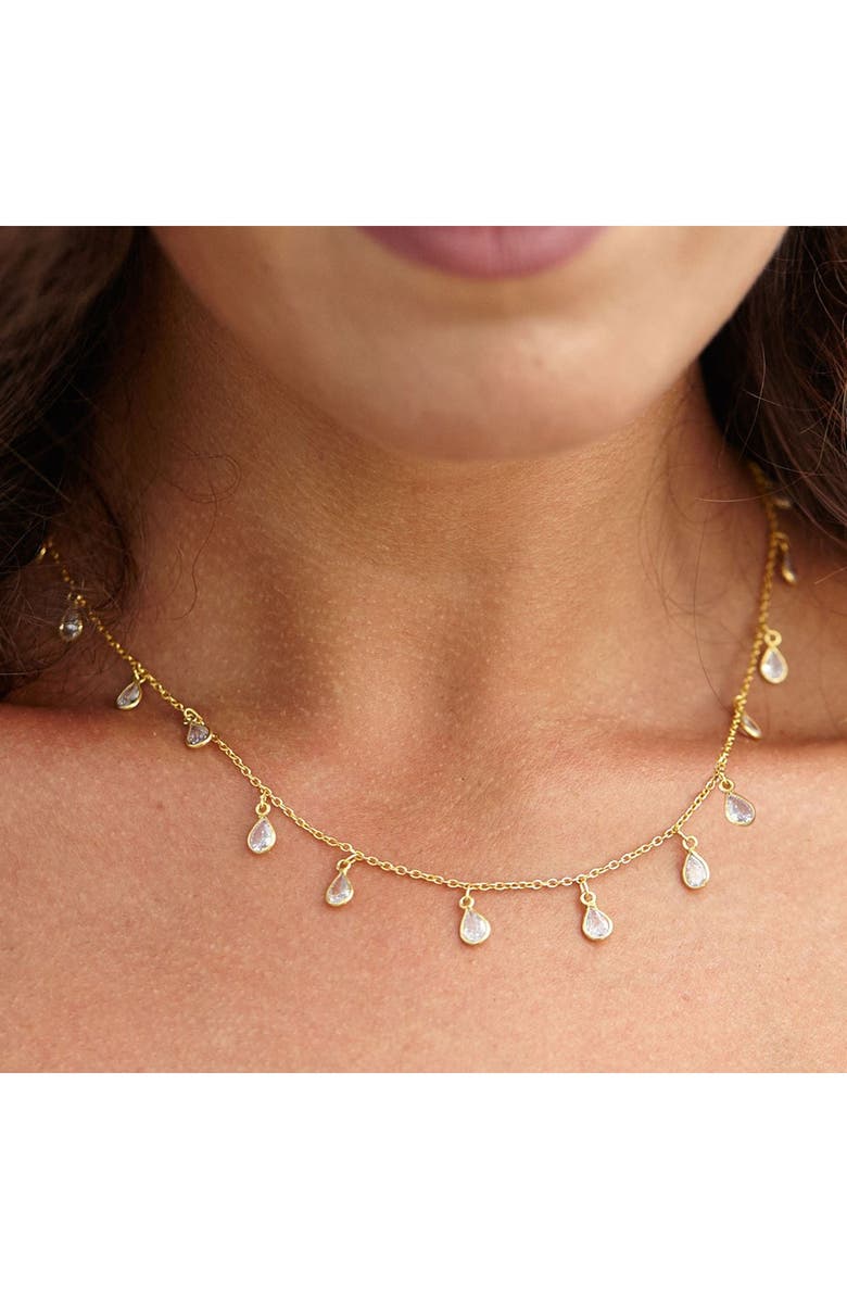 SAVVY CIE JEWELS 18K Yellow Gold Vermeil CZ Riviera Droplet Necklace, Alternate, color, Yellow